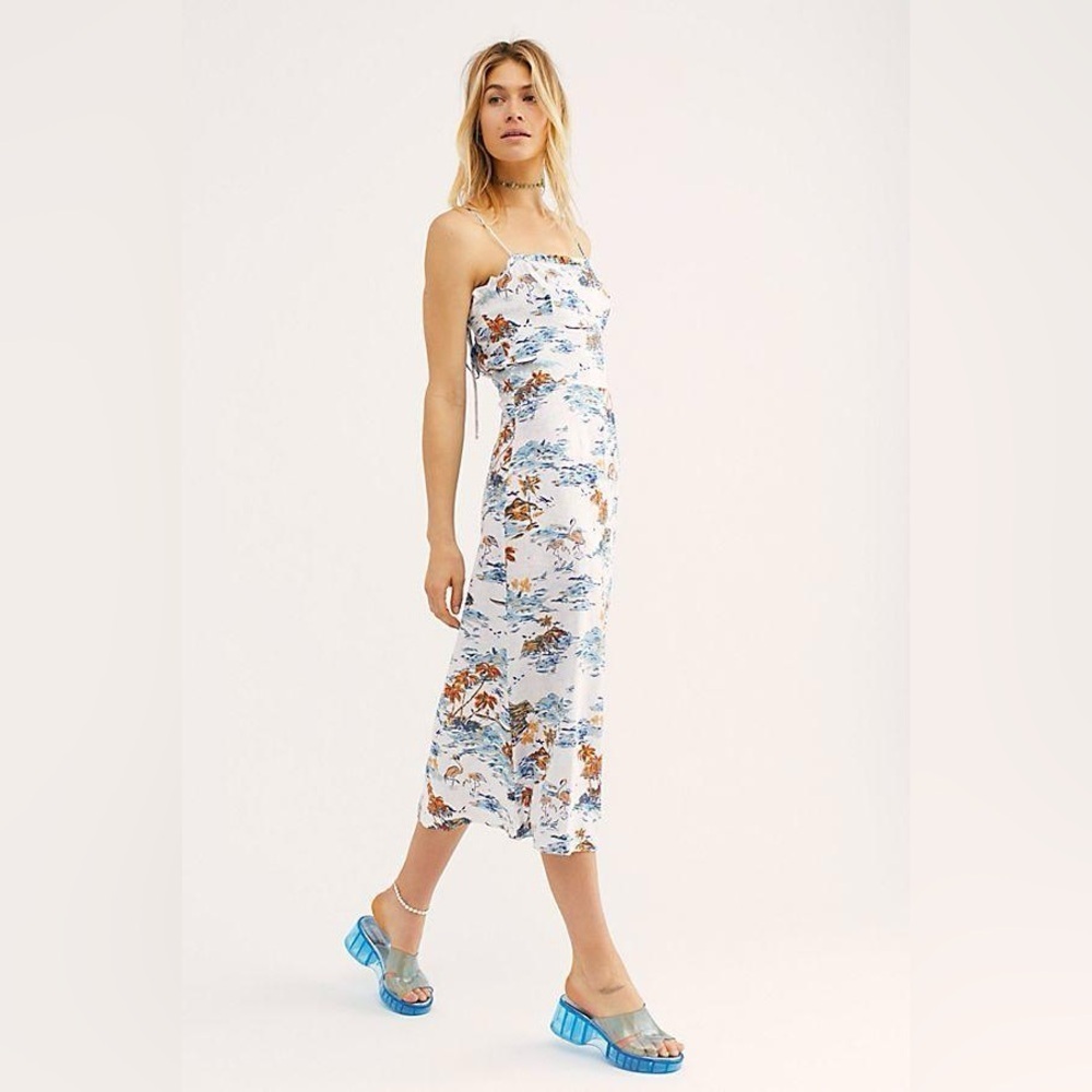 Free People Beach Party Dress, Tropical Linen Vacation Size 6 - Picture 7 of 16